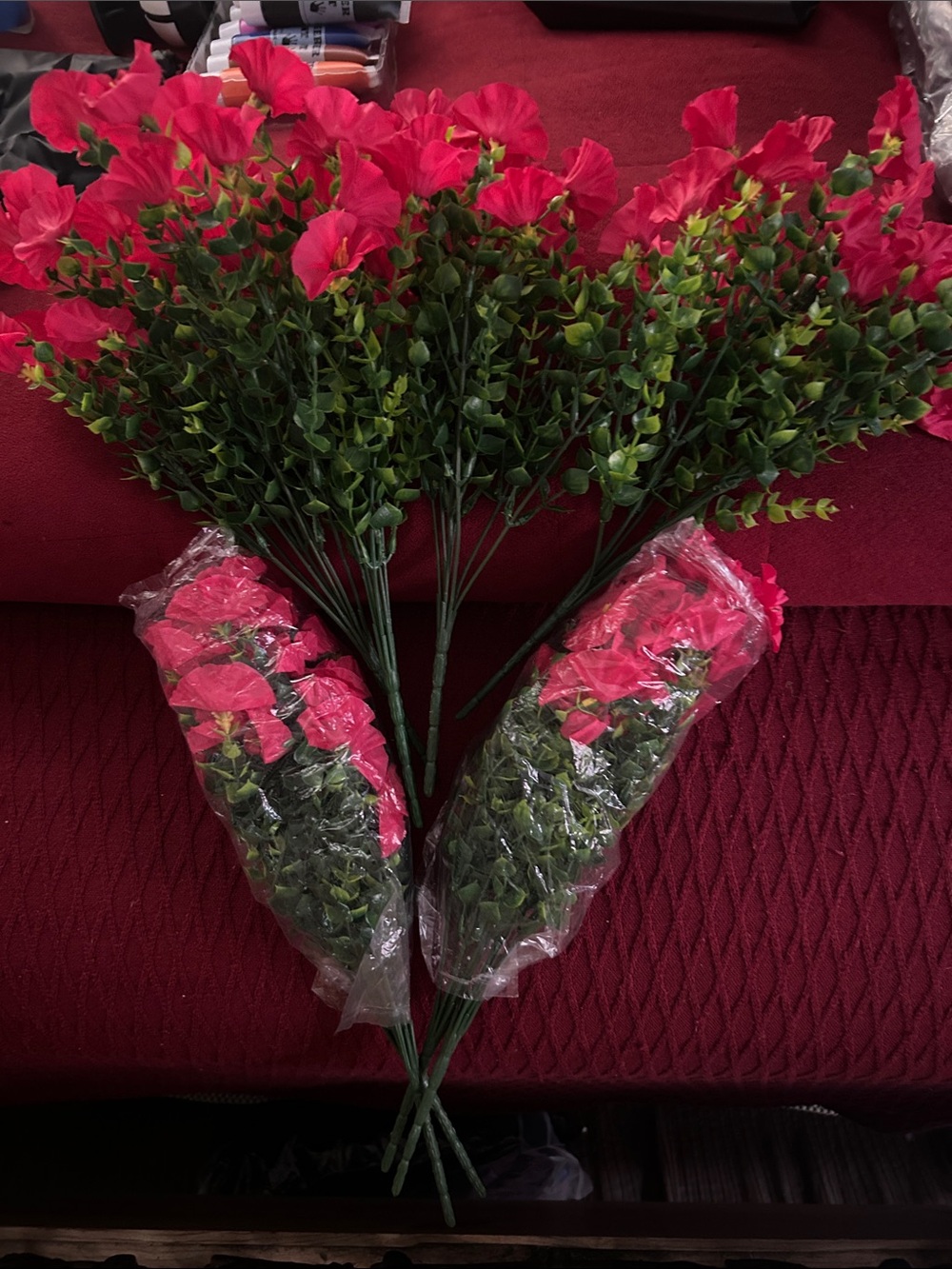 6 Bunches Pink Artificial Floral Bundle for Home Decor